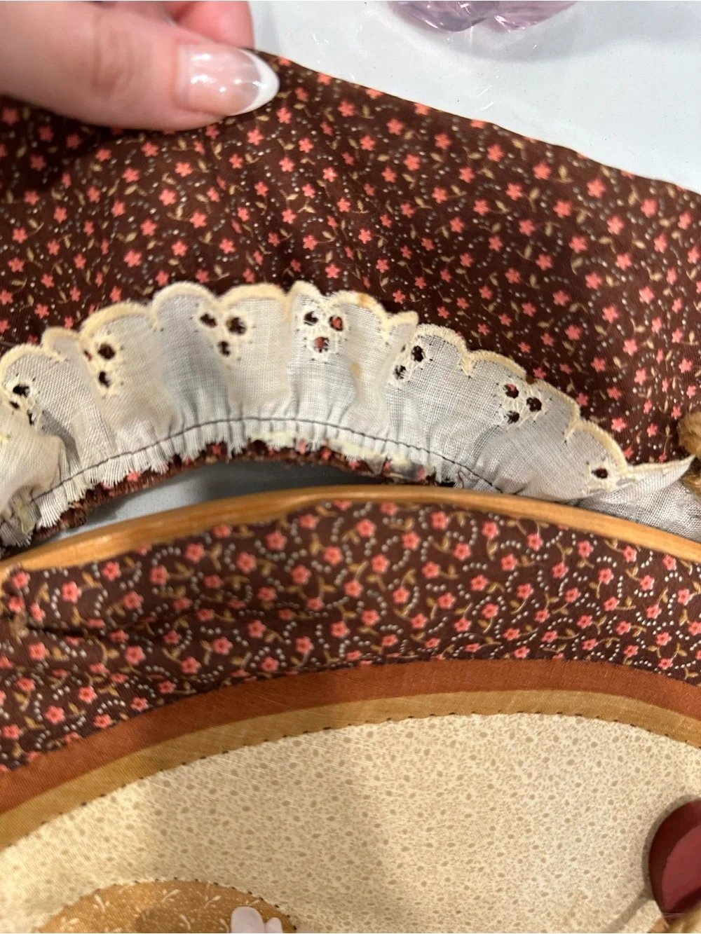 2 vintage Handmade Duck Wall Hangings in Brown and ivory fabrics
